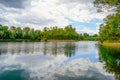 Rohrhofer See near Bruehl. Lake with surrounding nature.