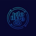 ROI icon, return on investment, linear design Royalty Free Stock Photo