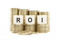 ROI (Return on Investment) Coin Stacks Isolated White Background