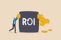 ROI, return on investment performance measure from cost invested and profit efficiency, marketing cost to get campaign success