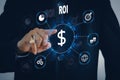 ROI Return on Investment virtual screen Internet Business  Finance and big data Technology Concept Royalty Free Stock Photo
