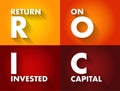 ROIC Return on Invested Capital - ratio used in finance, valuation and accounting, as a measure of the profitability, acronym text