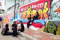 Roiet, Thailand - Aug 29, 2017 : People visiting Roiet city Street art, graffiti art created in public locations near Roiet`s moa