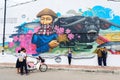 Roiet, Thailand - Aug 29, 2017 : People visiting Roiet city Street art, graffiti art created in public locations near Roiet`s moa