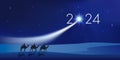 Greeting card 2024 with the 3 wise men loaded with gifts to celebrate the birth of jesus.