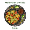 Rojak.Salad of mixed vegetables and fruits, drizzled with sauce comprising local prawn paste, sugar and lime. Malaysian Cuisine