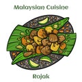 Rojak.Salad of mixed vegetables and fruits, drizzled with sauce comprising local prawn paste, sugar and lime. Malaysian Cuisine