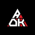 ROK triangle letter logo design with triangle shape. ROK triangle logo design monogram. ROK triangle vector logo template with red