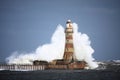 Roker Lighthouse Wave Royalty Free Stock Photo