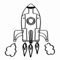 Roket and space background white background	cartoon illustration Royalty Free Stock Photo