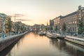 Rokin canal at sunset time. Rokin is major canal in the centre of Amsterdam