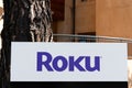 Roku sign and logo at company headquarters in Silicon Valley