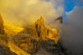 Dolomites rocky mountain wall in sunset light Royalty Free Stock Photo