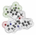 Rolapitant antiemetic drug molecule. Atoms are represented as spheres with conventional color coding: hydrogen (white), carbon (