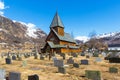 Roldal Stave Church Roldal stavkyrkje with graveyard foregrou Royalty Free Stock Photo