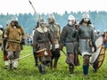 Role play - the reenactment of the battle of the ancient Slavs on the festival of historical clubs in the Kaluga region of