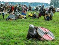 Role play - the reenactment of the battle of the ancient Slavs on the festival of historical clubs in the Kaluga region of Royalty Free Stock Photo