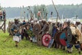 Role play - the reenactment of the battle of the ancient Slavs on the festival of historical clubs in the Kaluga region of Royalty Free Stock Photo