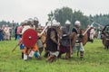 Role play - the reenactment of the battle of the ancient Slavs in the fifth festival of historical clubs in Zhukovsky district of Royalty Free Stock Photo