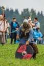 Role play - the reenactment of the battle of the ancient Slavs in the fifth festival of historical clubs in Zhukovsky district of Royalty Free Stock Photo