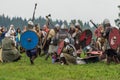 Role play - the reenactment of the battle of the ancient Slavs in the fifth festival of historical clubs in Zhukovsky district of Royalty Free Stock Photo