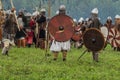 Role play - the reenactment of the battle of the ancient Slavs in the fifth festival of historical clubs in Zhukovsky district of Royalty Free Stock Photo