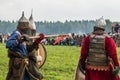 Role play - the reenactment of the battle of the ancient Slavs in the fifth festival of historical clubs in Zhukovsky district of Royalty Free Stock Photo