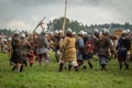 Role play - the reenactment of the battle of the ancient Slavs in the fifth festival of historical clubs in Zhukovsky district of Royalty Free Stock Photo