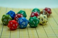 Role-playing board with several colored dice