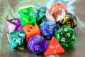 Role playing dices lying on picture background