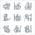 Roleplaying avatars line icons. linear set. quality vector line set such as adventurer, knight, crossbow, wizard, dragon, samurai