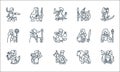 Roleplaying avatars line icons. linear set. quality vector line set such as assasin, crossbow, bow, druid, adventurer, priest, Royalty Free Stock Photo