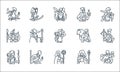 Roleplaying avatars line icons. linear set. quality vector line set such as barbarian, priest, adventurer, magician, monk, dragon