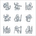 Roleplaying avatars line icons. linear set. quality vector line set such as gunnery, wizard, dragon, adventurer, knight, ninja,