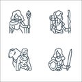 Roleplaying avatars line icons. linear set. quality vector line set such as knight, druid, adventurer