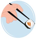 Holding chopsticks sushi with salmon Royalty Free Stock Photo