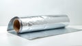 Roll of aluminum foil, partially unrolled, isolated on white background Royalty Free Stock Photo