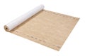 A roll of beige waterproof fabric for roof sealing, half unfolded, on a white background