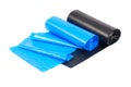Roll of blue and black garbage bags on a white background Royalty Free Stock Photo