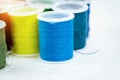 The roll of blue thread put on background,for needlework,craft,sewing Royalty Free Stock Photo