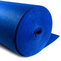 A roll of blue woollen fabric on a white background. Royalty Free Stock Photo