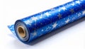 Roll of Blue Wrapping Paper with Silver Star Pattern on White Background Royalty Free Stock Photo