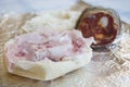 Roll bread with steak ham and salami Royalty Free Stock Photo