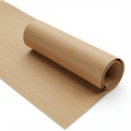 A roll of brown kraft paper is partially unrolled on a flat, white surface. The paper has a Royalty Free Stock Photo