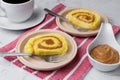 Roll cake or swiss cake filled with dulce de leche Royalty Free Stock Photo