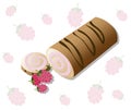 Roll cakes Vector with raspberry fruits. Sweets, dessert berry frosting delicious chocolate melt
