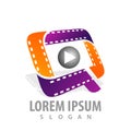 roll cinema-movie roll film media play logo concept design. initial letter Q. Symbol graphic template element vector