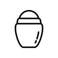 Roll on deodorant bottle without cover. Line art icon of open plastic cosmetic packaging. Contour isolated vector emblem on white
