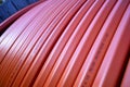 Fiber optic, empty conduits cables on roll for data transfer, close up shot Royalty Free Stock Photo