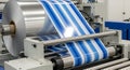 Film Roll on Machine with Blue Stripes Royalty Free Stock Photo